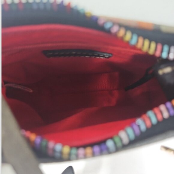 Like New Dooney & Bourke Graffiti Doodle Crayon Bitsy Bag Purse Leather Canvas - Picture 7 of 7